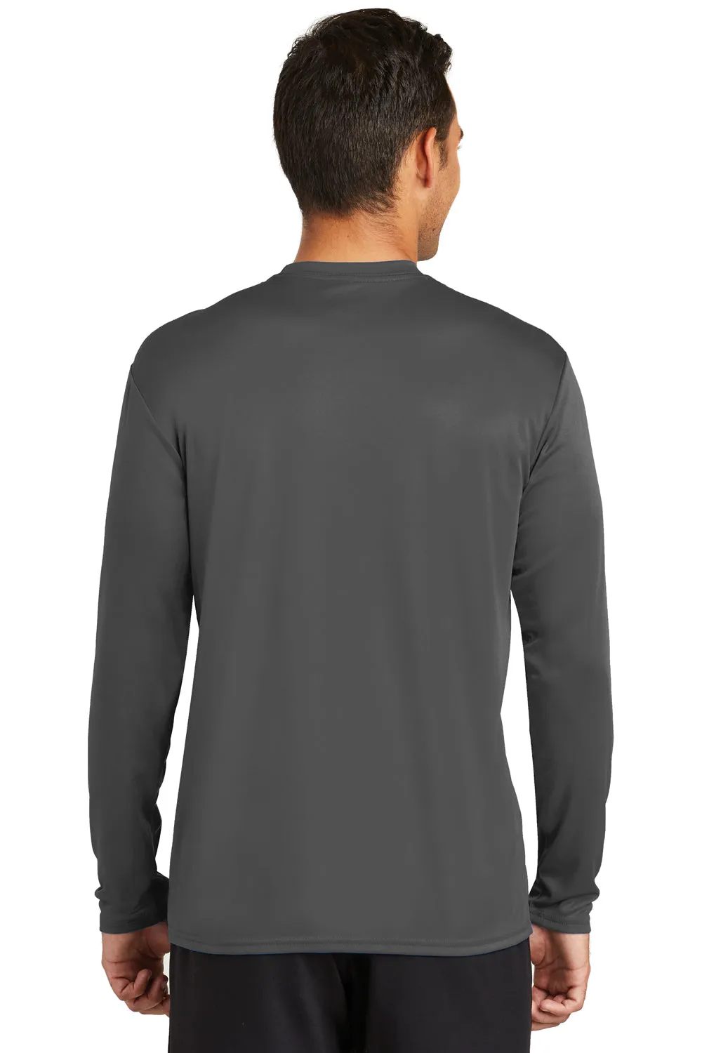 Port & Company Mens Dry Zone Performance Moisture Wicking Long Sleeve Crewneck T-Shirt - Charcoal Grey