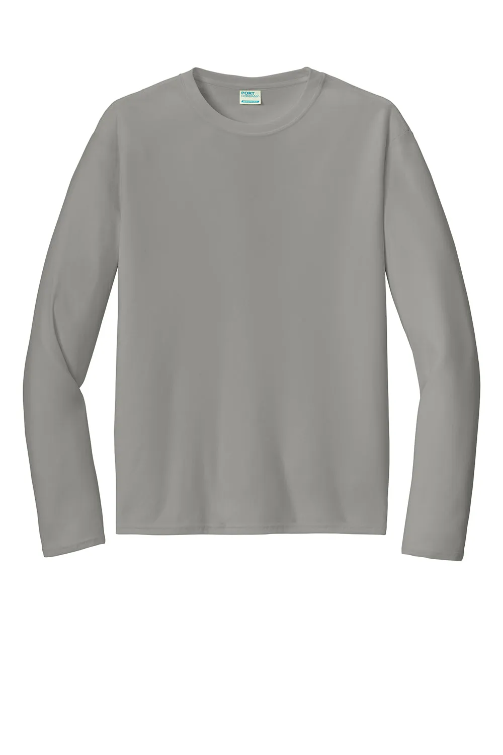 Port & Company Mens Dry Zone Performance Moisture Wicking Long Sleeve Crewneck T-Shirt - Concrete Grey