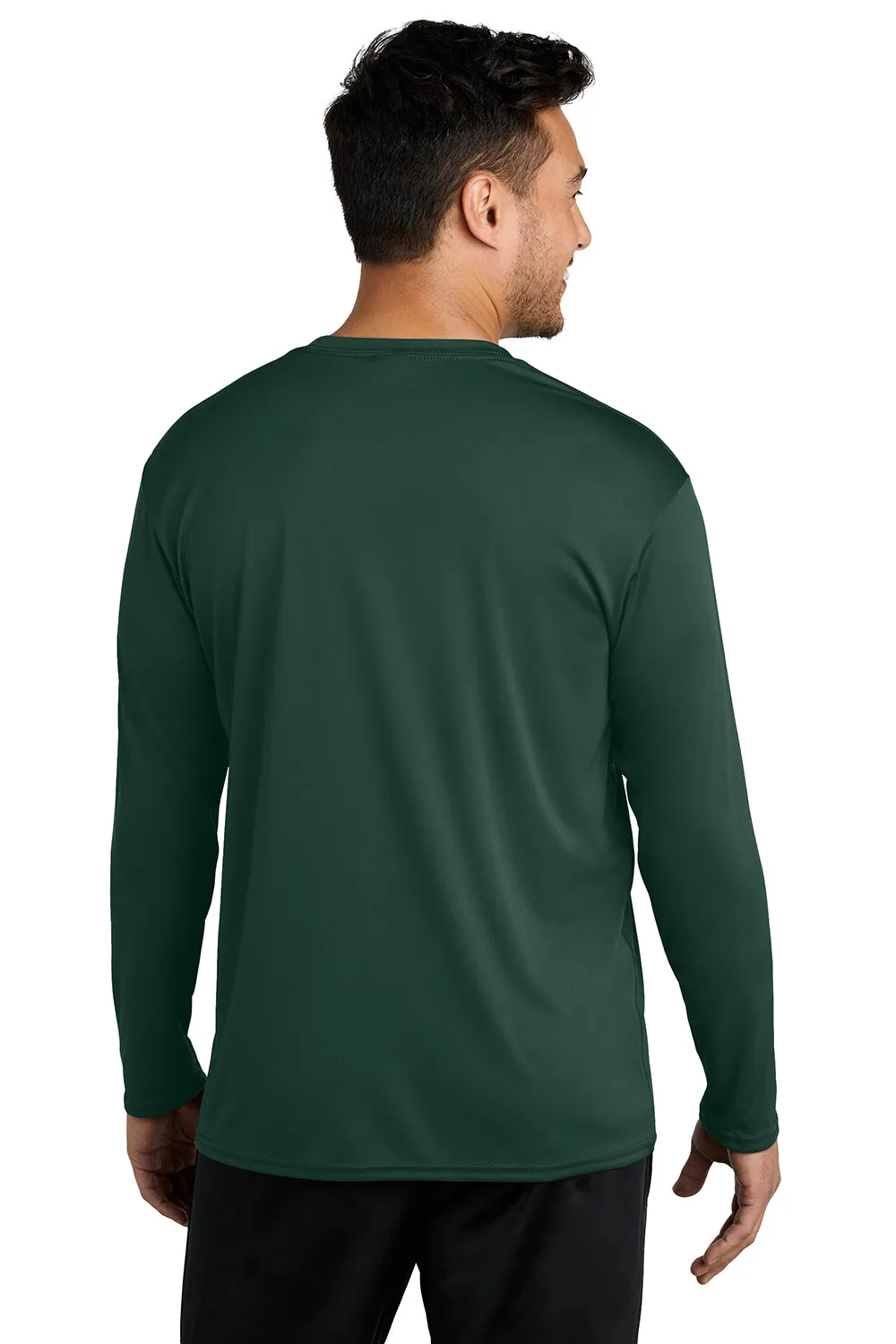 Port & Company Mens Dry Zone Performance Moisture Wicking Long Sleeve Crewneck T-Shirt - Dark Green