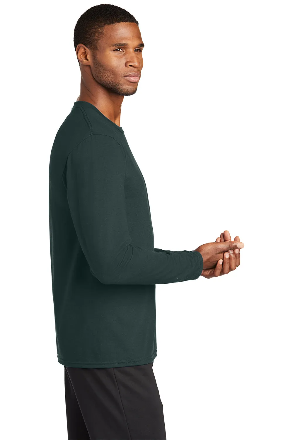 Port & Company Mens Dry Zone Performance Moisture Wicking Long Sleeve Crewneck T-Shirt - Dark Green