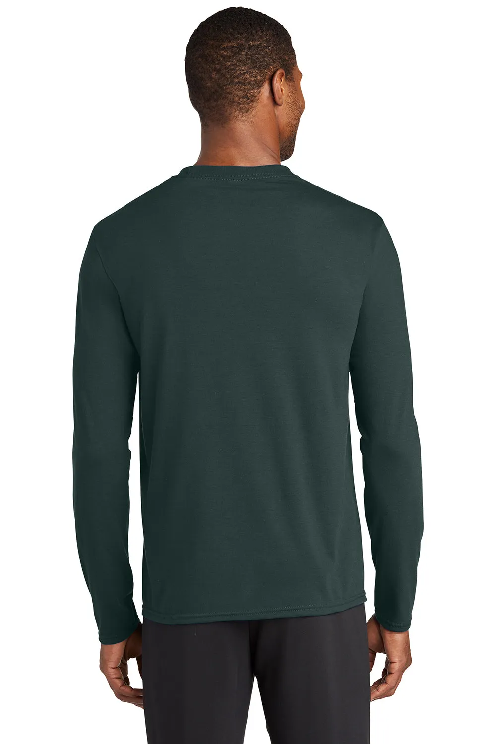 Port & Company Mens Dry Zone Performance Moisture Wicking Long Sleeve Crewneck T-Shirt - Dark Green