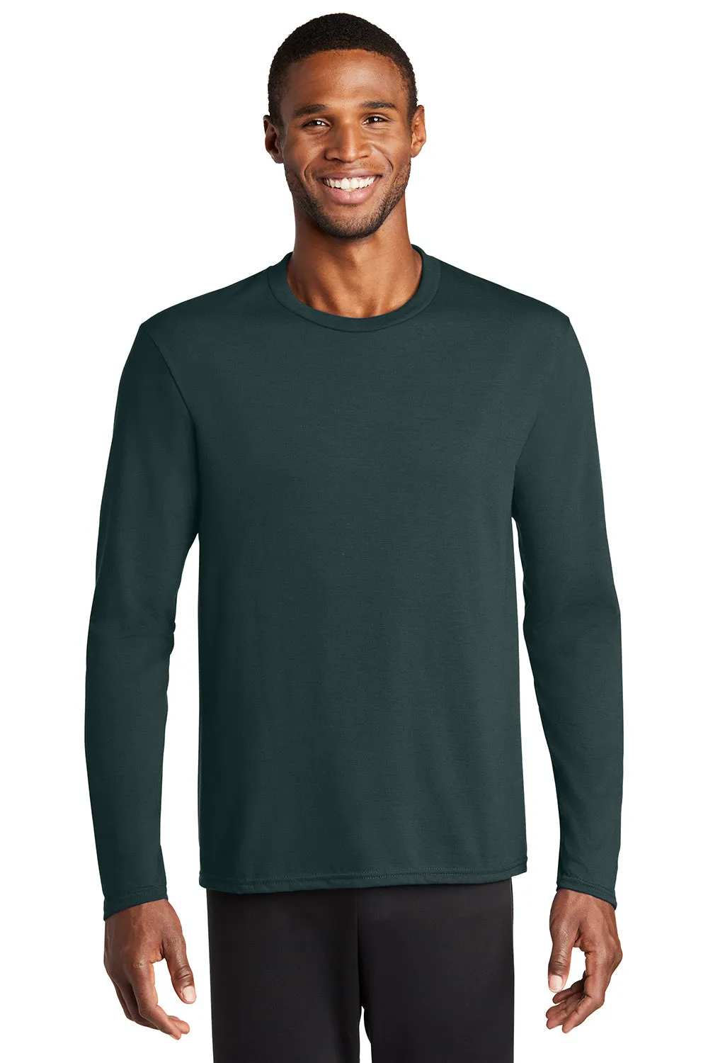 Port & Company Mens Dry Zone Performance Moisture Wicking Long Sleeve Crewneck T-Shirt - Dark Green