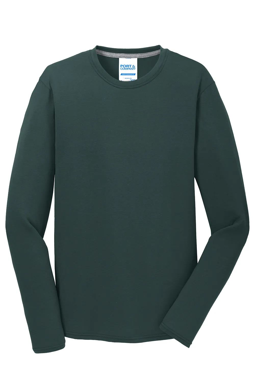 Port & Company Mens Dry Zone Performance Moisture Wicking Long Sleeve Crewneck T-Shirt - Dark Green