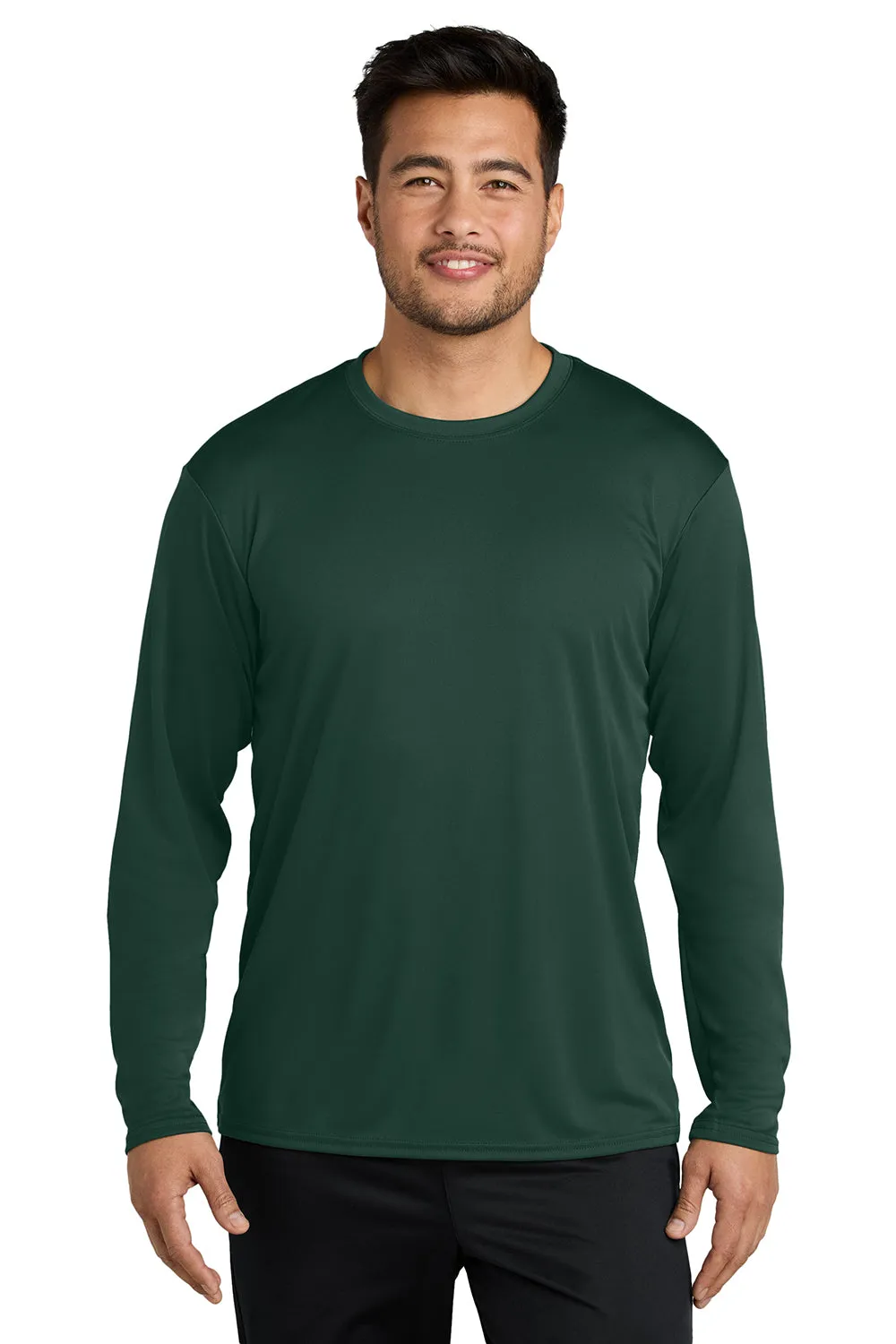 Port & Company Mens Dry Zone Performance Moisture Wicking Long Sleeve Crewneck T-Shirt - Dark Green