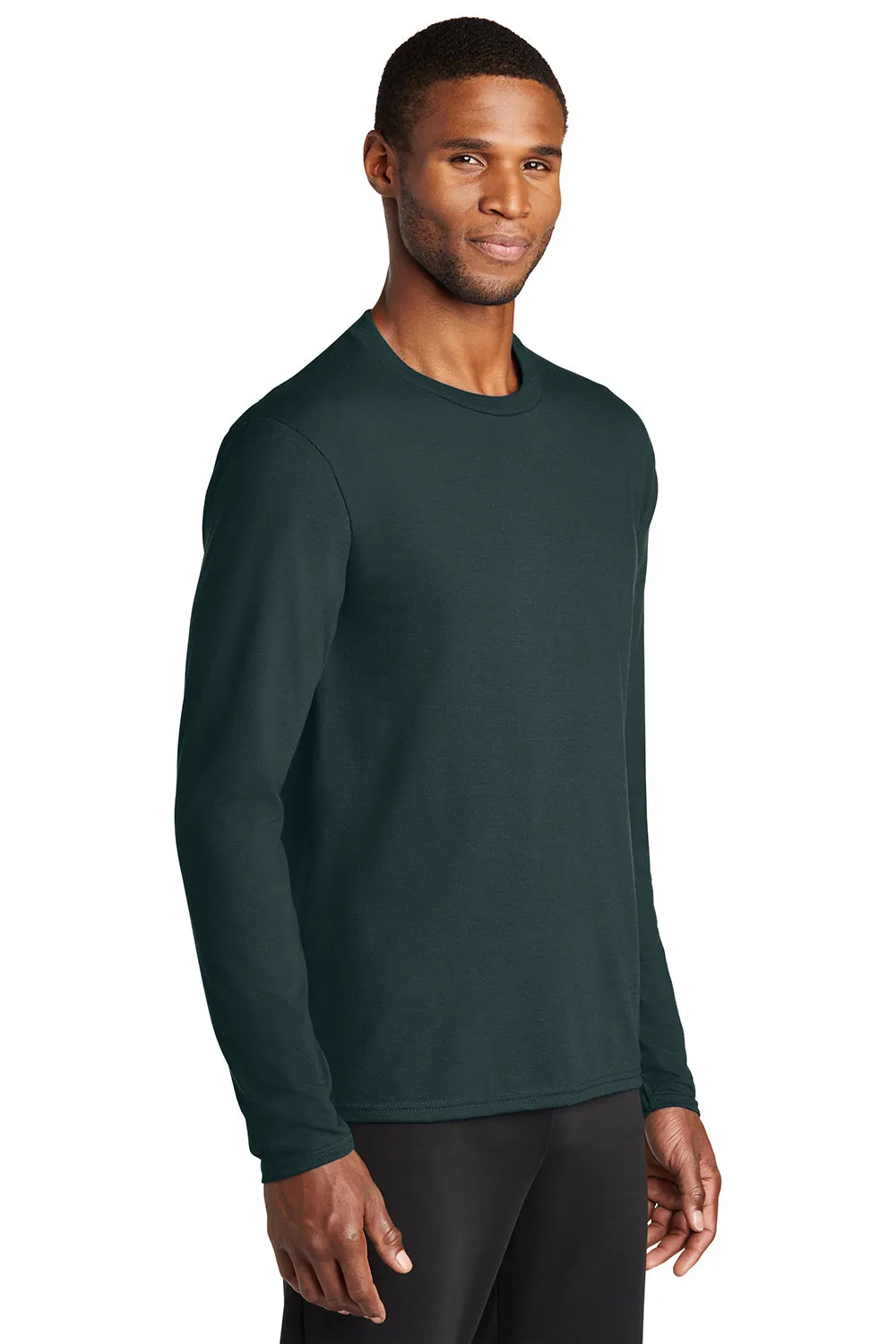 Port & Company Mens Dry Zone Performance Moisture Wicking Long Sleeve Crewneck T-Shirt - Dark Green