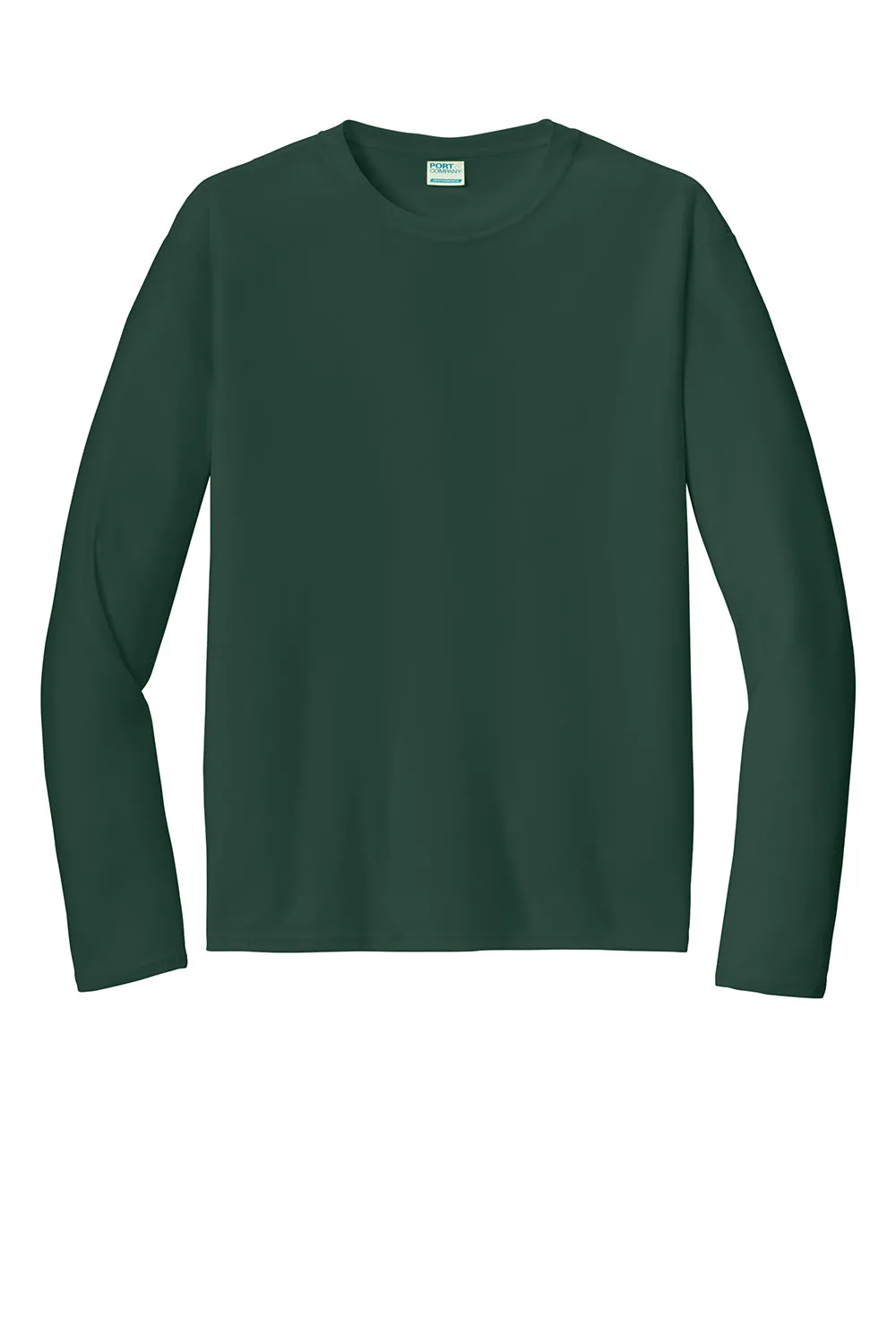 Port & Company Mens Dry Zone Performance Moisture Wicking Long Sleeve Crewneck T-Shirt - Dark Green