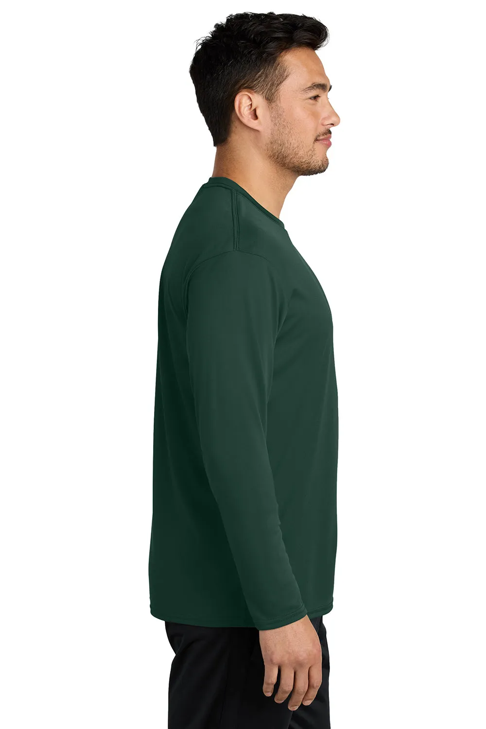 Port & Company Mens Dry Zone Performance Moisture Wicking Long Sleeve Crewneck T-Shirt - Dark Green