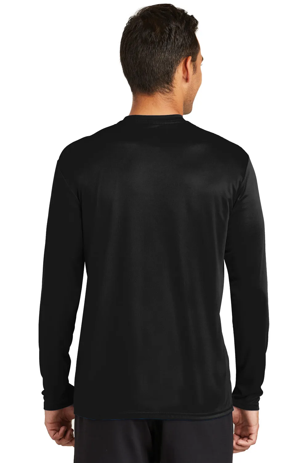 Port & Company Mens Dry Zone Performance Moisture Wicking Long Sleeve Crewneck T-Shirt - Jet Black