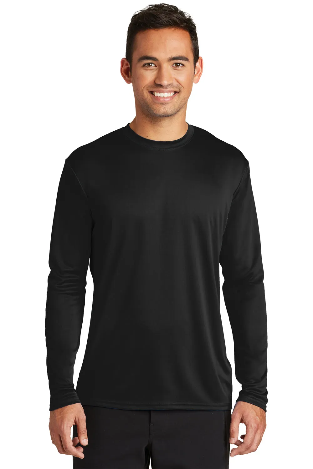 Port & Company Mens Dry Zone Performance Moisture Wicking Long Sleeve Crewneck T-Shirt - Jet Black