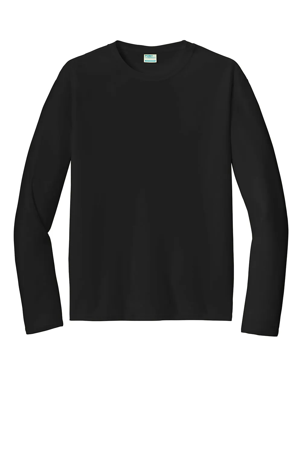 Port & Company Mens Dry Zone Performance Moisture Wicking Long Sleeve Crewneck T-Shirt - Jet Black