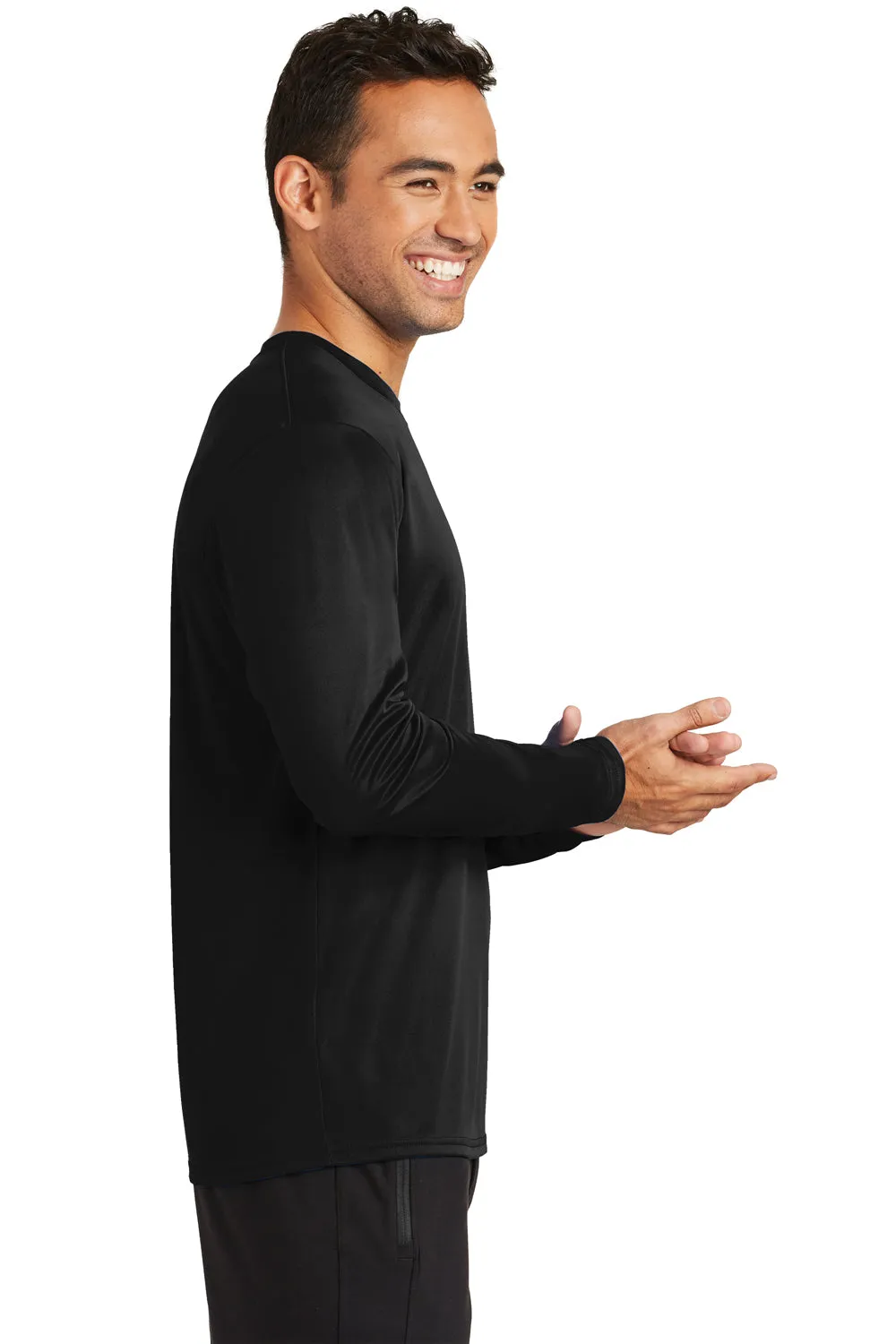 Port & Company Mens Dry Zone Performance Moisture Wicking Long Sleeve Crewneck T-Shirt - Jet Black
