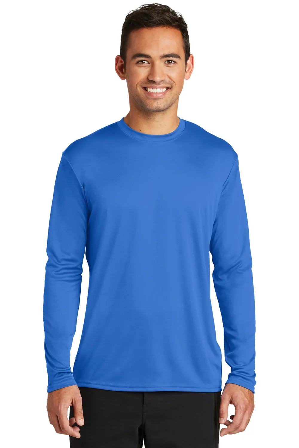 Port & Company Mens Dry Zone Performance Moisture Wicking Long Sleeve Crewneck T-Shirt - Royal Blue