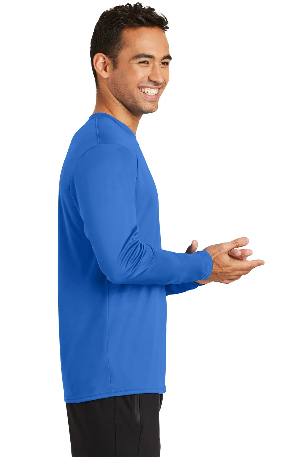 Port & Company Mens Dry Zone Performance Moisture Wicking Long Sleeve Crewneck T-Shirt - Royal Blue