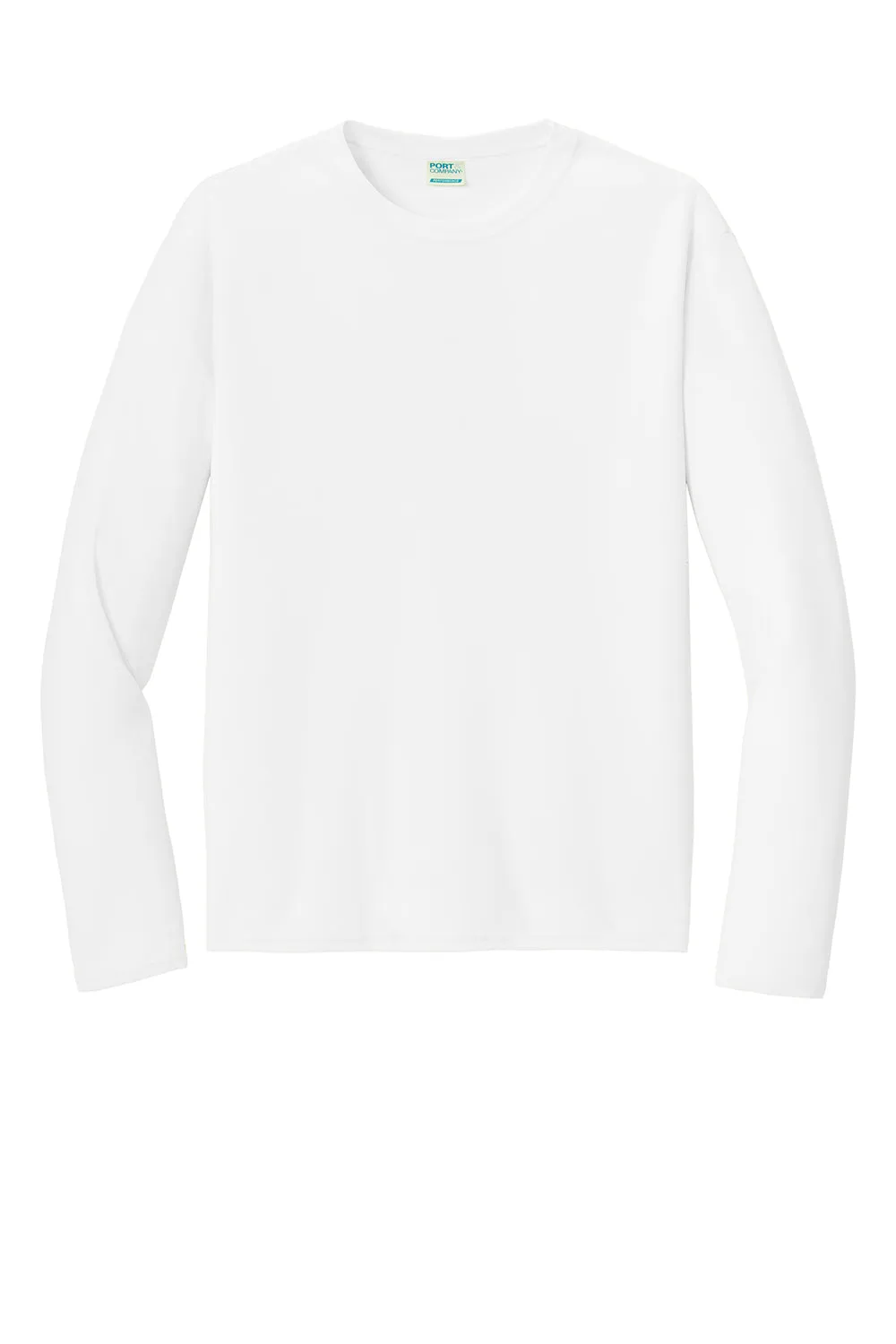 Port & Company Mens Dry Zone Performance Moisture Wicking Long Sleeve Crewneck T-Shirt - White