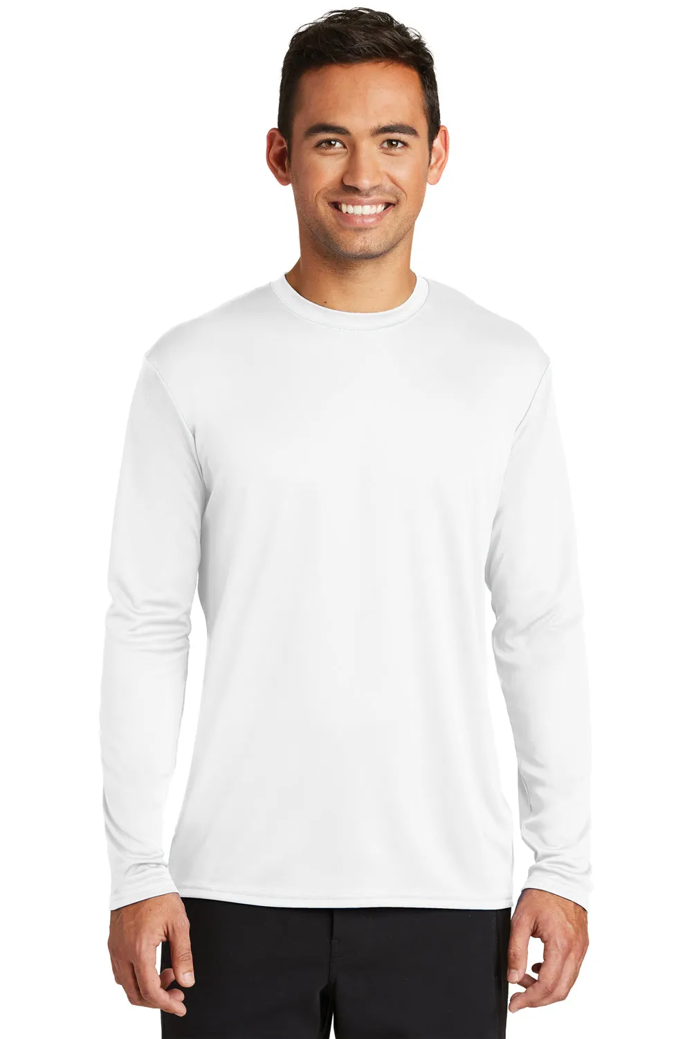 Port & Company Mens Dry Zone Performance Moisture Wicking Long Sleeve Crewneck T-Shirt - White