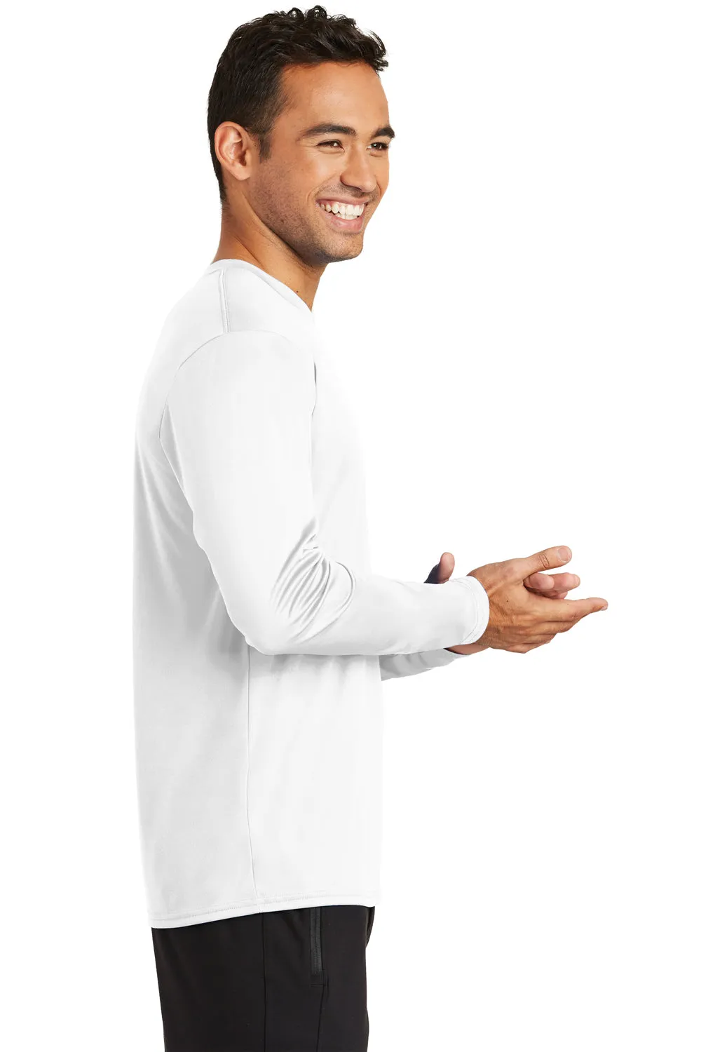 Port & Company Mens Dry Zone Performance Moisture Wicking Long Sleeve Crewneck T-Shirt - White