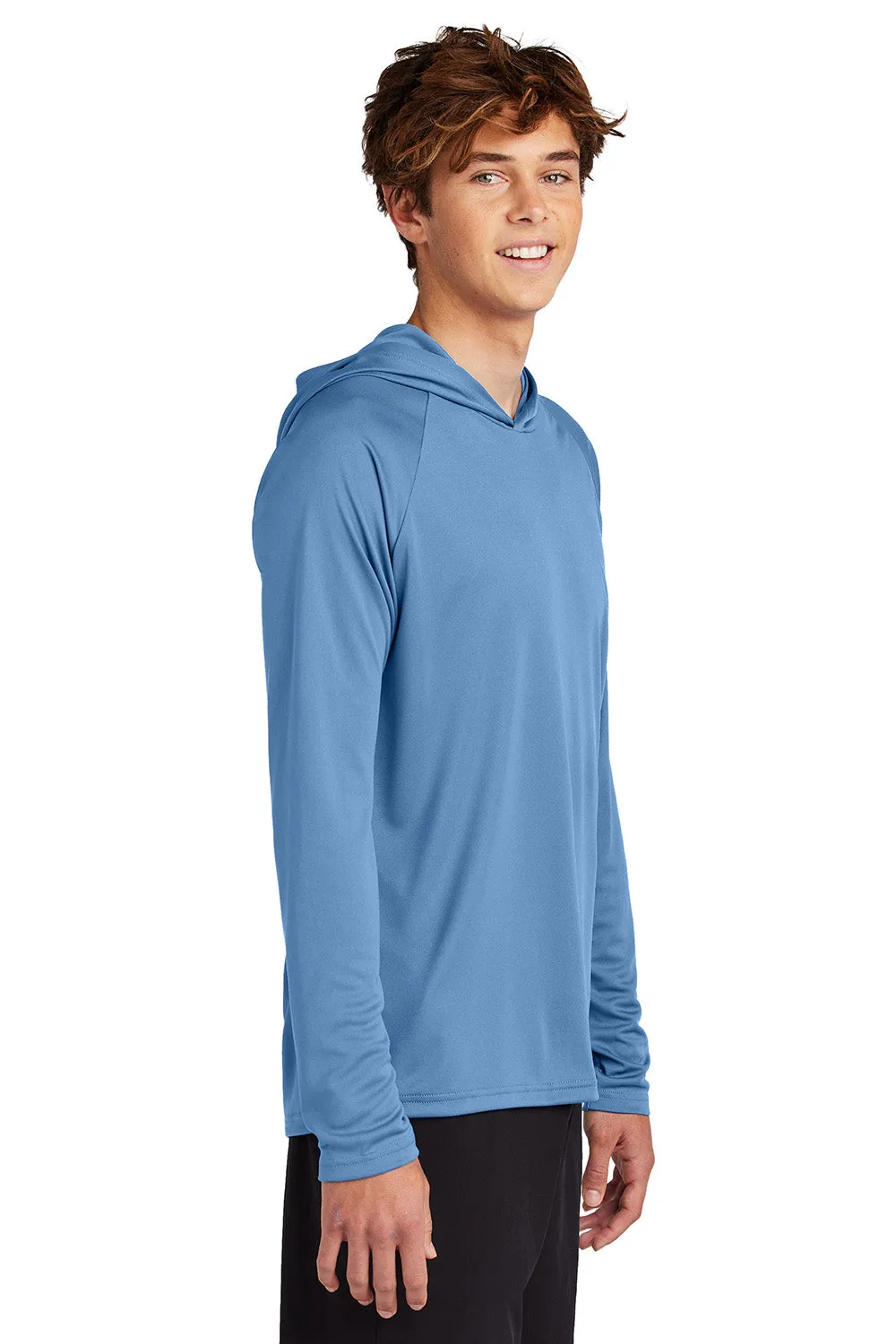 Port & Company Mens DryZone Performance Moisture Wicking Long Sleeve Hooded T-Shirt Hoodie - Carolina Blue