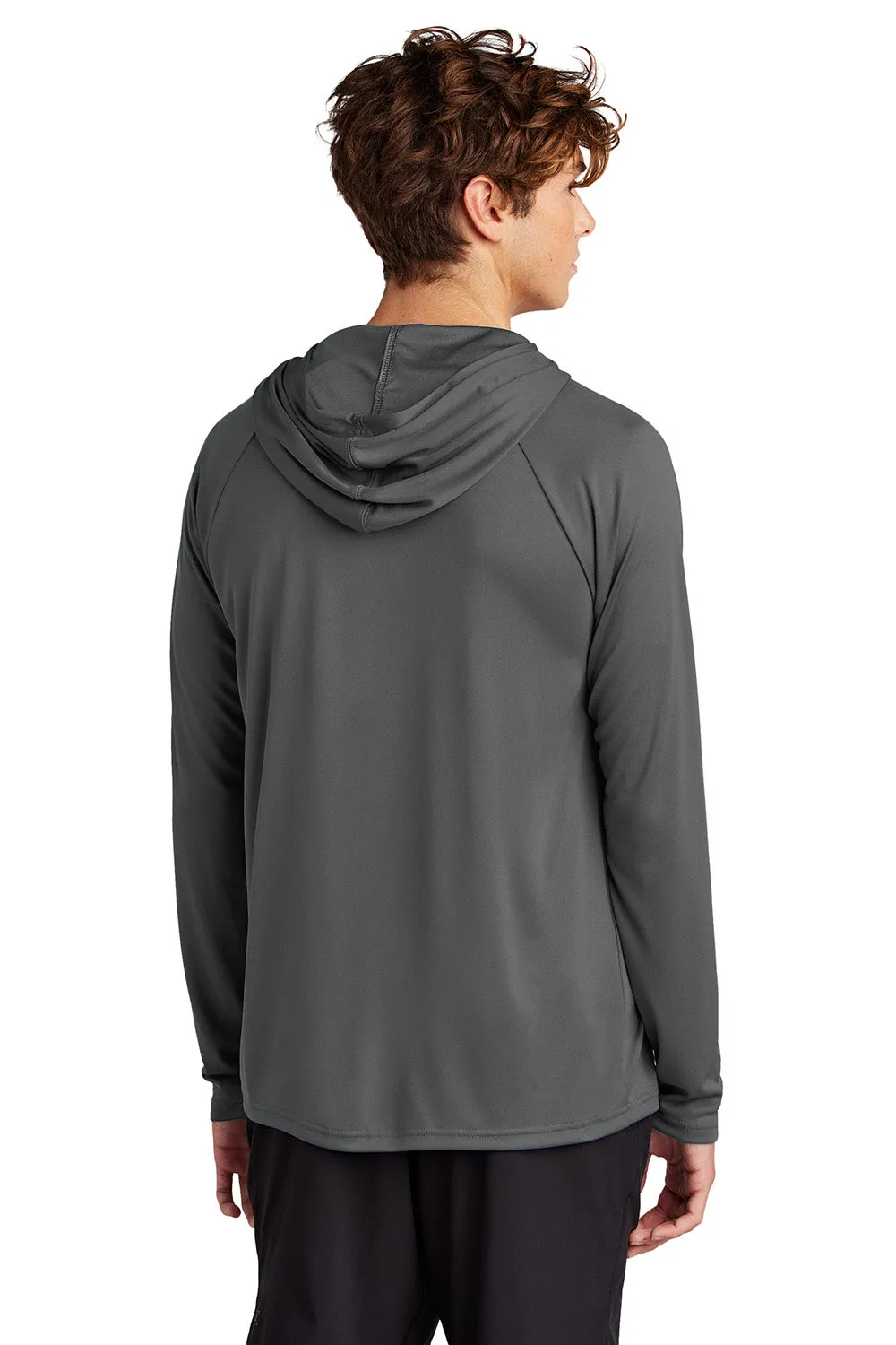 Port & Company Mens DryZone Performance Moisture Wicking Long Sleeve Hooded T-Shirt Hoodie - Charcoal Grey