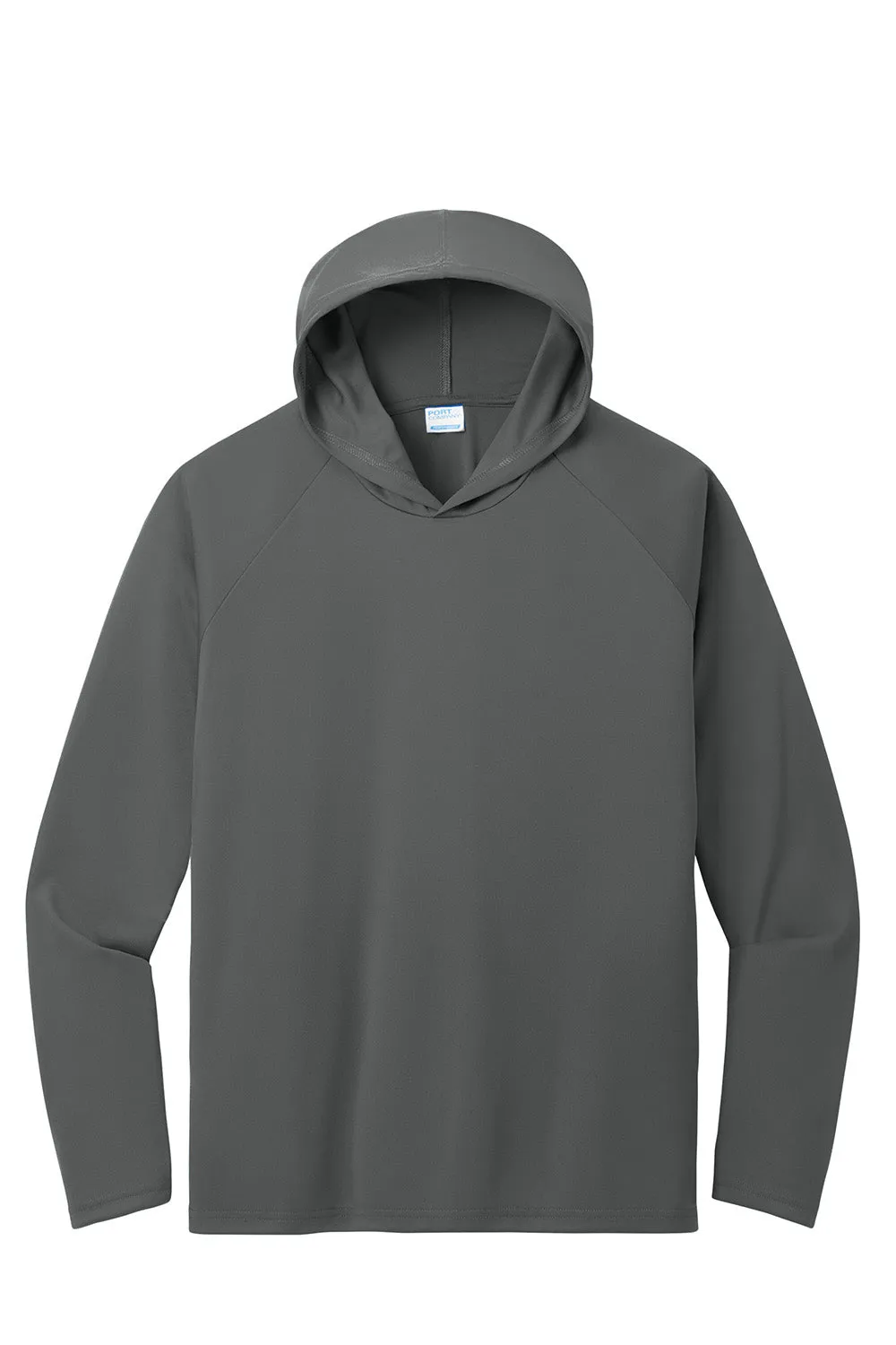 Port & Company Mens DryZone Performance Moisture Wicking Long Sleeve Hooded T-Shirt Hoodie - Charcoal Grey