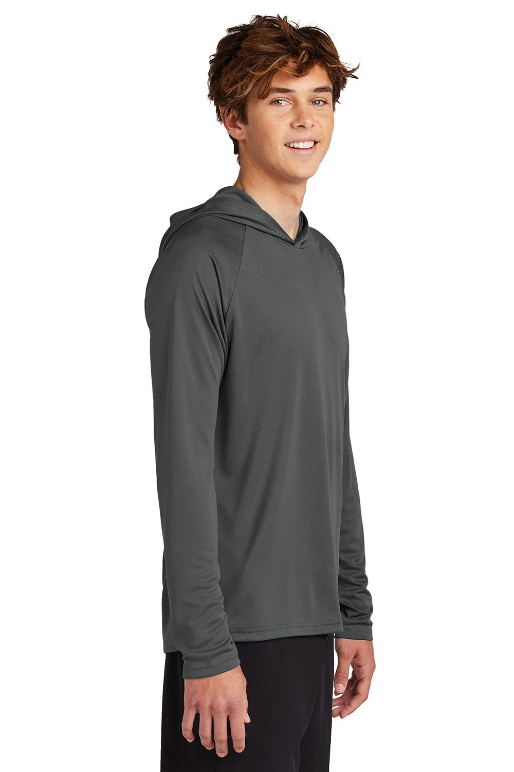 Port & Company Mens DryZone Performance Moisture Wicking Long Sleeve Hooded T-Shirt Hoodie - Charcoal Grey