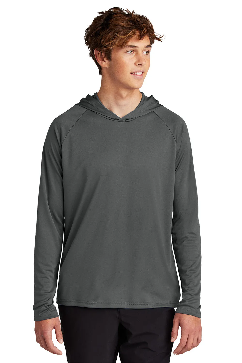 Port & Company Mens DryZone Performance Moisture Wicking Long Sleeve Hooded T-Shirt Hoodie - Charcoal Grey