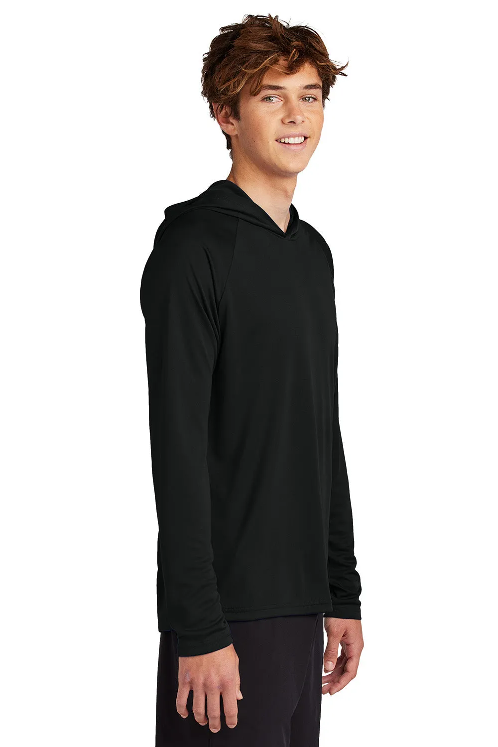 Port & Company Mens DryZone Performance Moisture Wicking Long Sleeve Hooded T-Shirt Hoodie - Jet Black