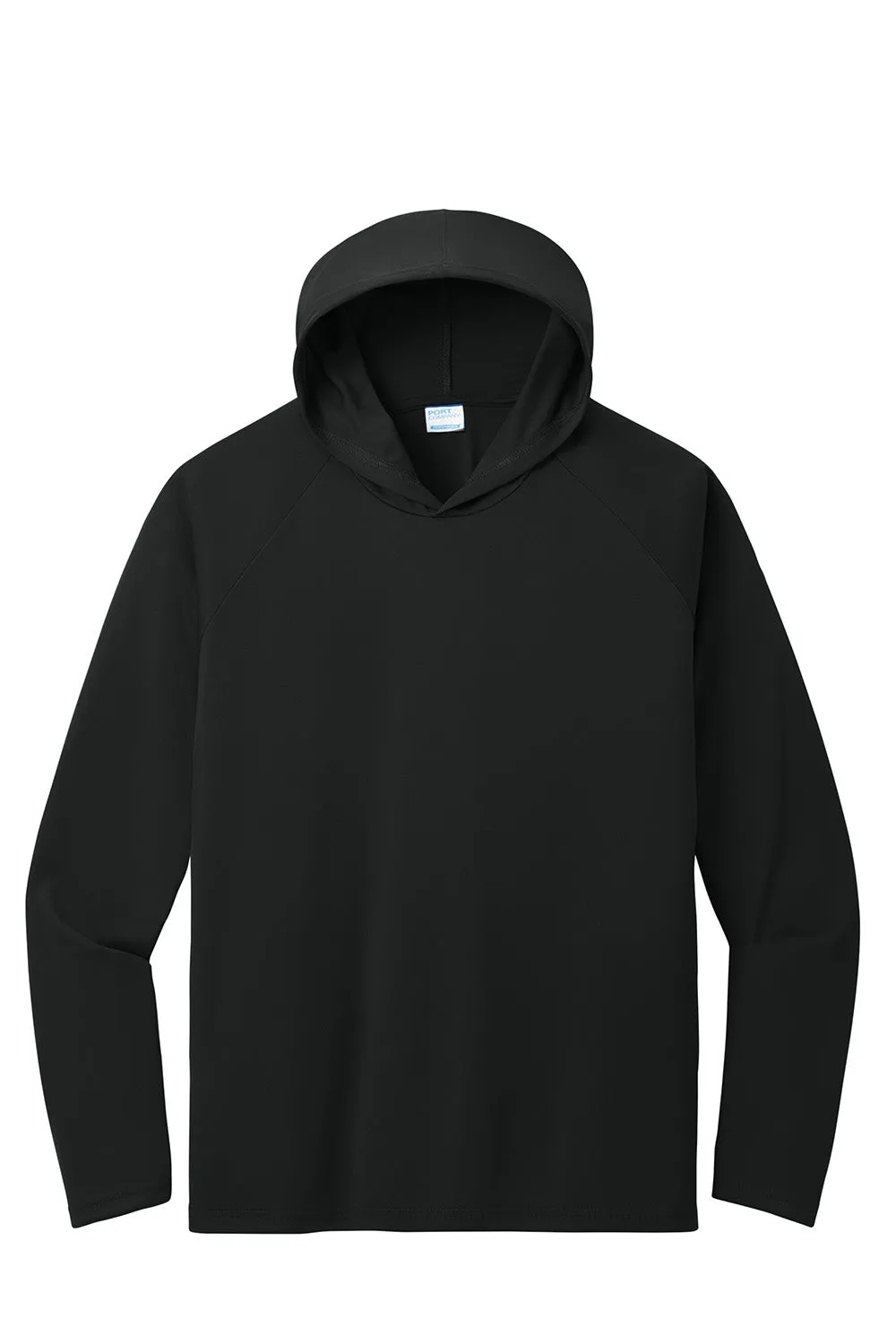 Port & Company Mens DryZone Performance Moisture Wicking Long Sleeve Hooded T-Shirt Hoodie - Jet Black