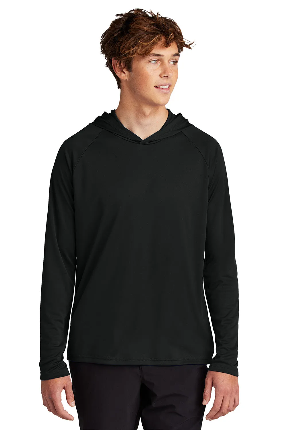Port & Company Mens DryZone Performance Moisture Wicking Long Sleeve Hooded T-Shirt Hoodie - Jet Black