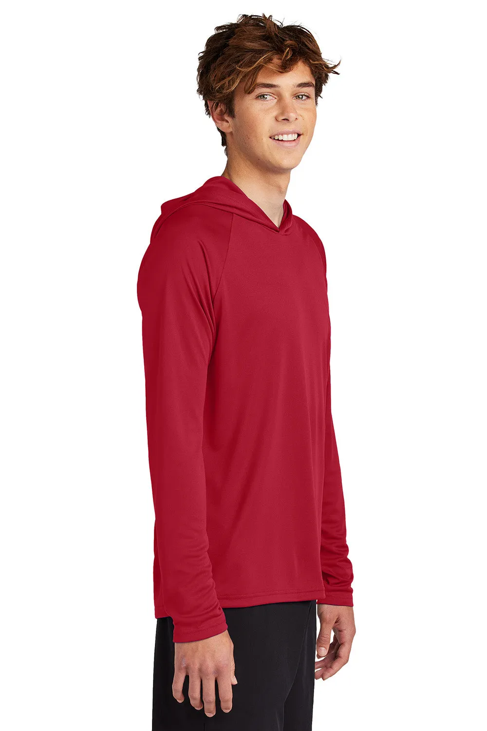 Port & Company Mens DryZone Performance Moisture Wicking Long Sleeve Hooded T-Shirt Hoodie - Red