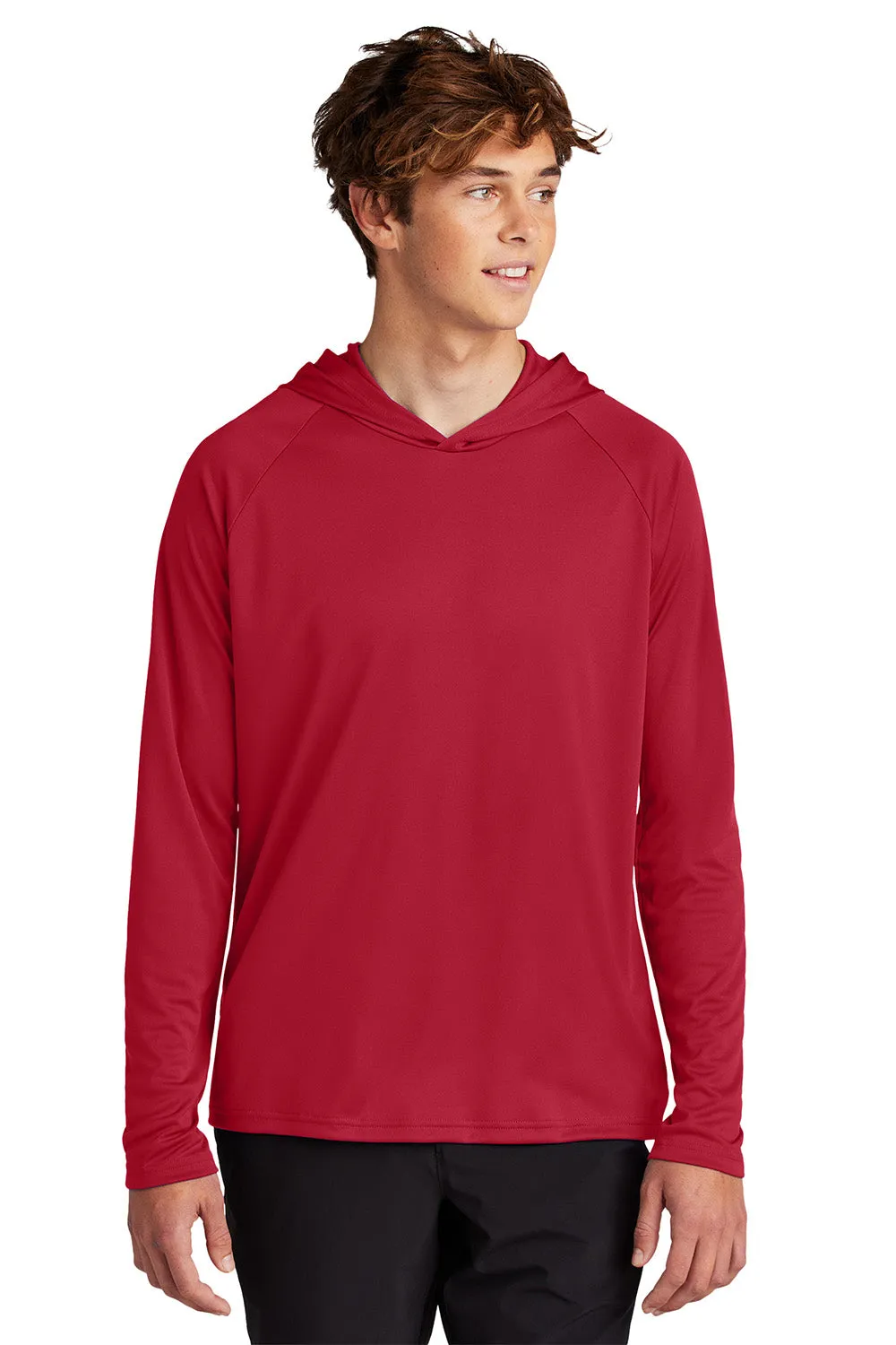 Port & Company Mens DryZone Performance Moisture Wicking Long Sleeve Hooded T-Shirt Hoodie - Red