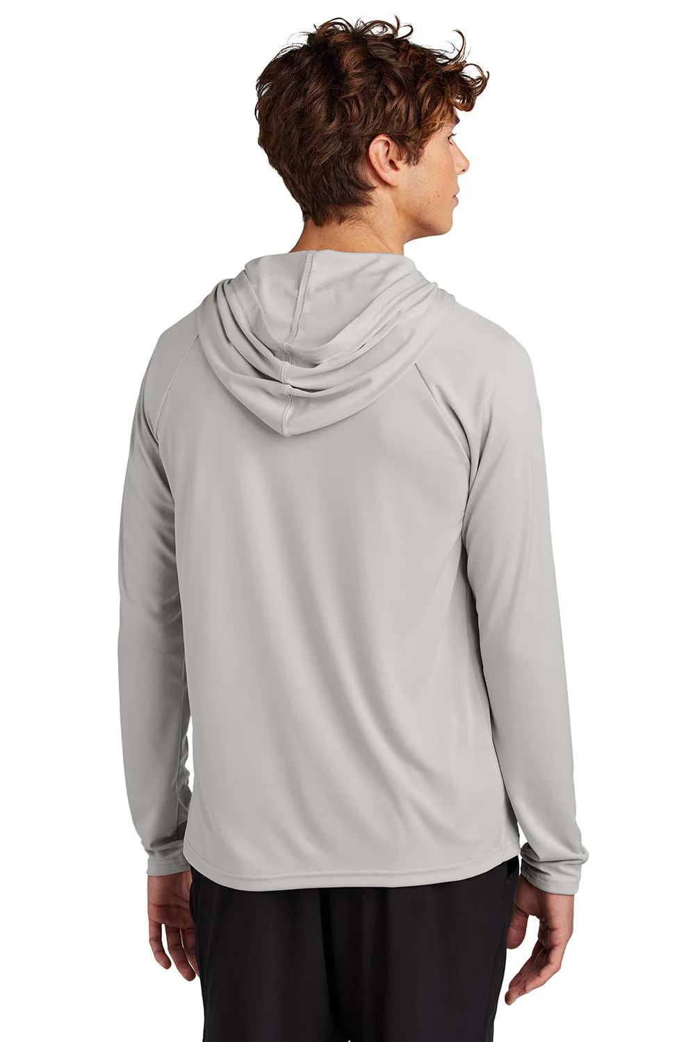 Port & Company Mens DryZone Performance Moisture Wicking Long Sleeve Hooded T-Shirt Hoodie - Silver Grey