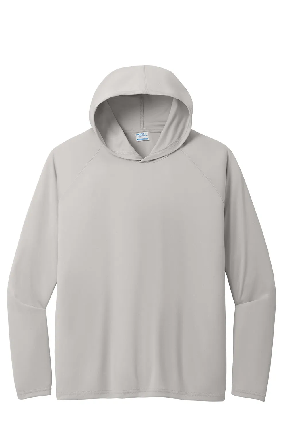 Port & Company Mens DryZone Performance Moisture Wicking Long Sleeve Hooded T-Shirt Hoodie - Silver Grey