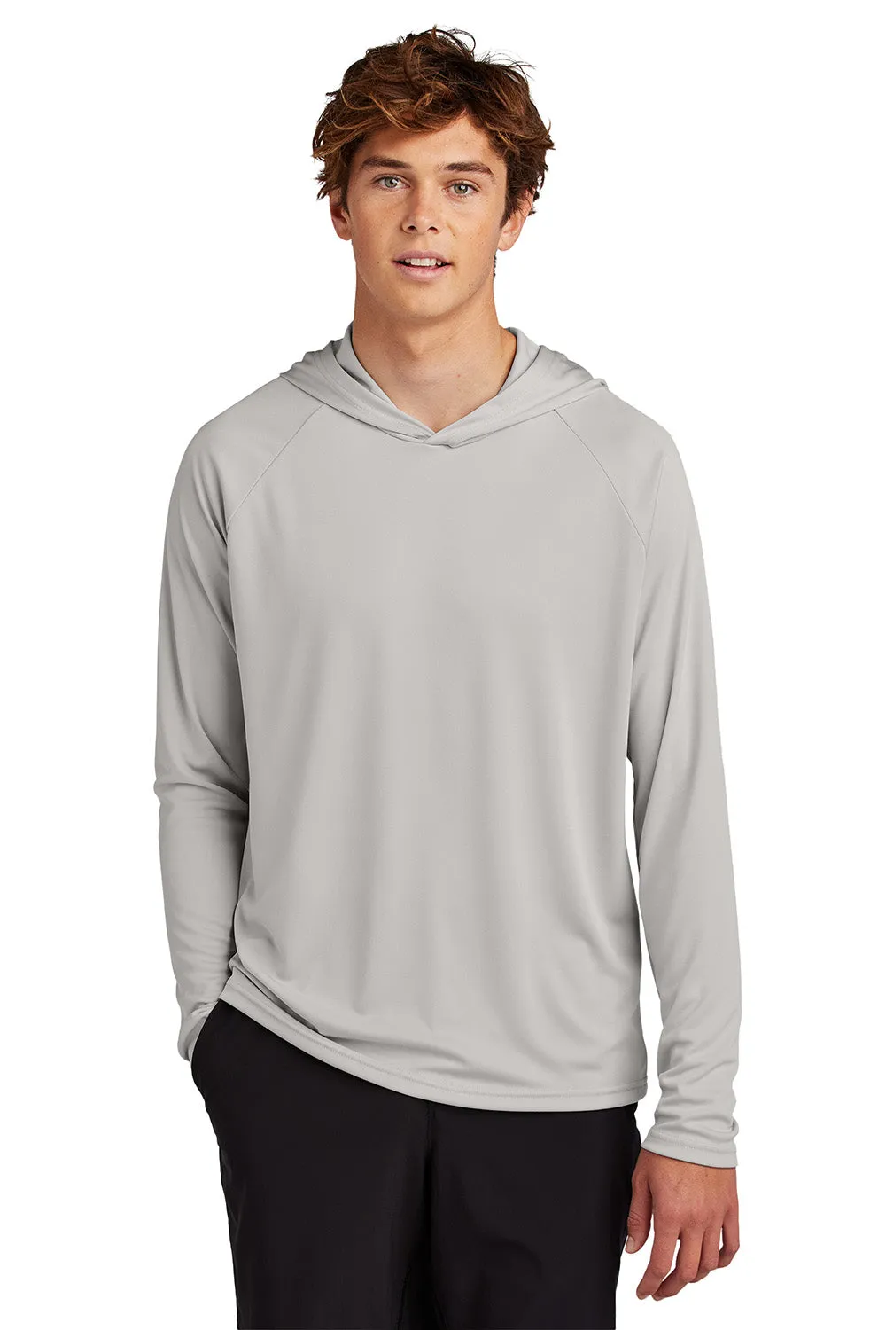 Port & Company Mens DryZone Performance Moisture Wicking Long Sleeve Hooded T-Shirt Hoodie - Silver Grey