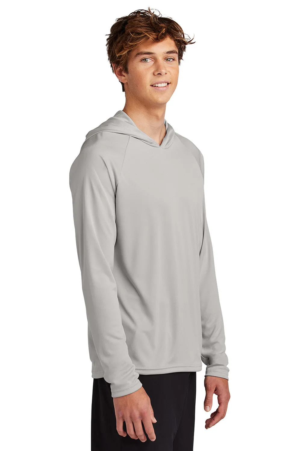 Port & Company Mens DryZone Performance Moisture Wicking Long Sleeve Hooded T-Shirt Hoodie - Silver Grey