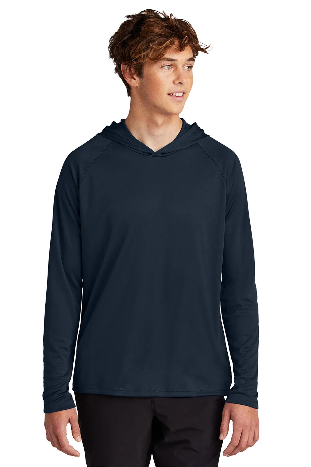 Port & Company Mens DryZone Performance Moisture Wicking Long Sleeve Hooded T-Shirt Hoodie - True Navy Blue