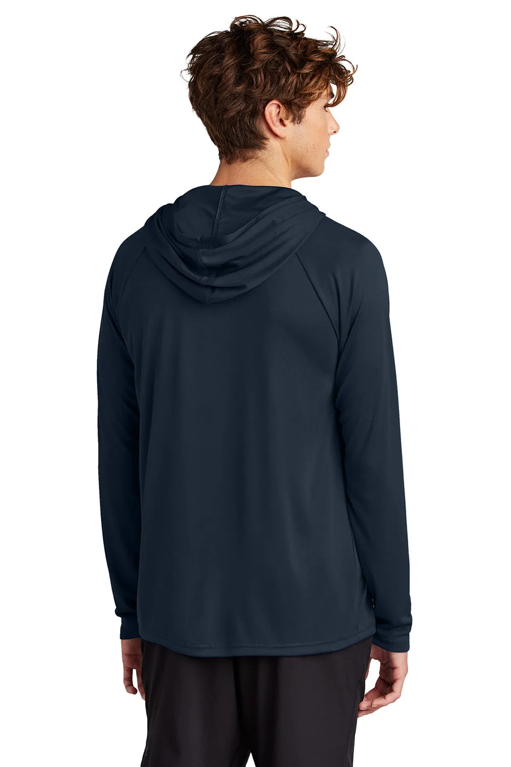 Port & Company Mens DryZone Performance Moisture Wicking Long Sleeve Hooded T-Shirt Hoodie - True Navy Blue