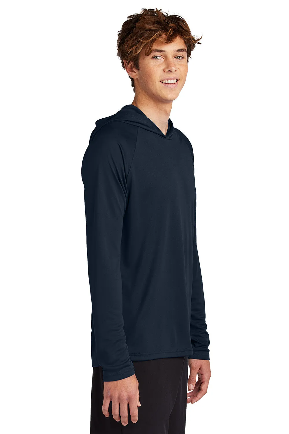 Port & Company Mens DryZone Performance Moisture Wicking Long Sleeve Hooded T-Shirt Hoodie - True Navy Blue