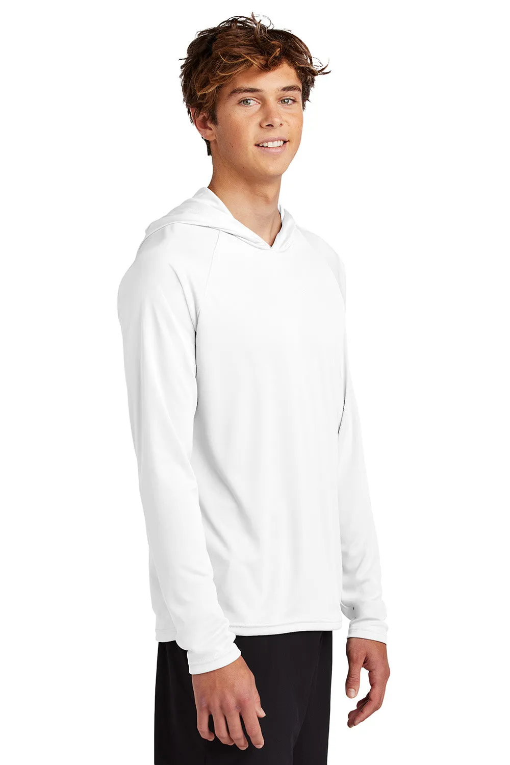 Port & Company Mens DryZone Performance Moisture Wicking Long Sleeve Hooded T-Shirt Hoodie - White