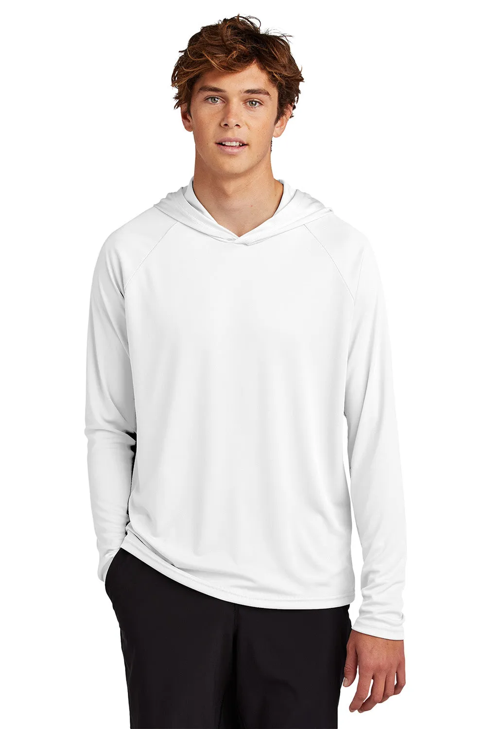 Port & Company Mens DryZone Performance Moisture Wicking Long Sleeve Hooded T-Shirt Hoodie - White