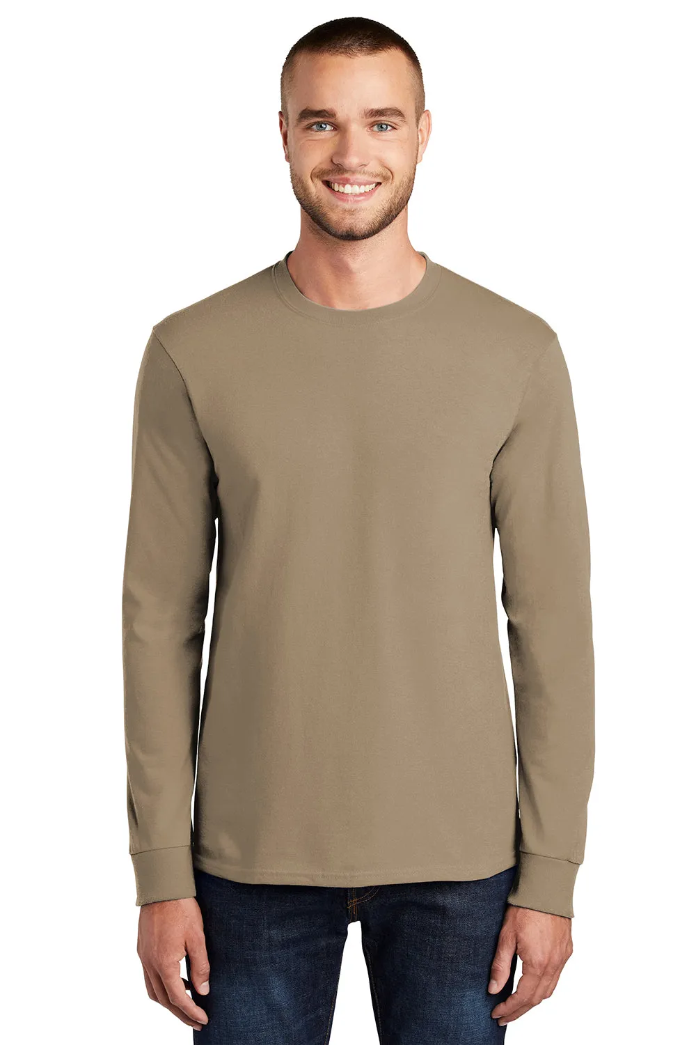Port & Company Mens Essential Long Sleeve Crewneck T-Shirt - Sand Brown