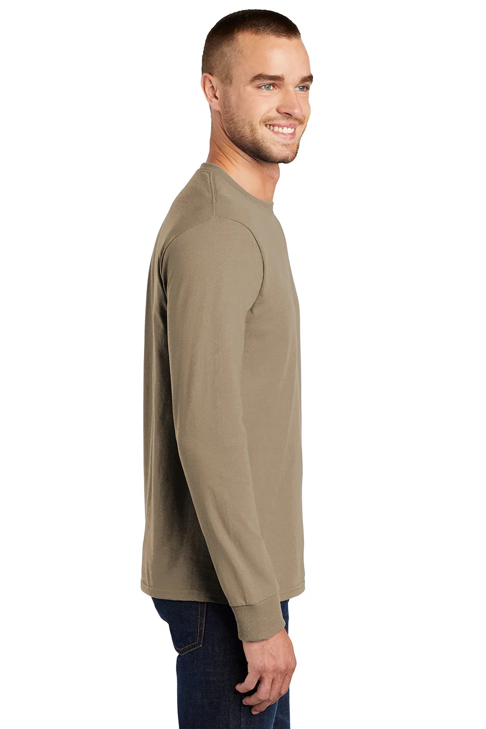 Port & Company Mens Essential Long Sleeve Crewneck T-Shirt - Sand Brown
