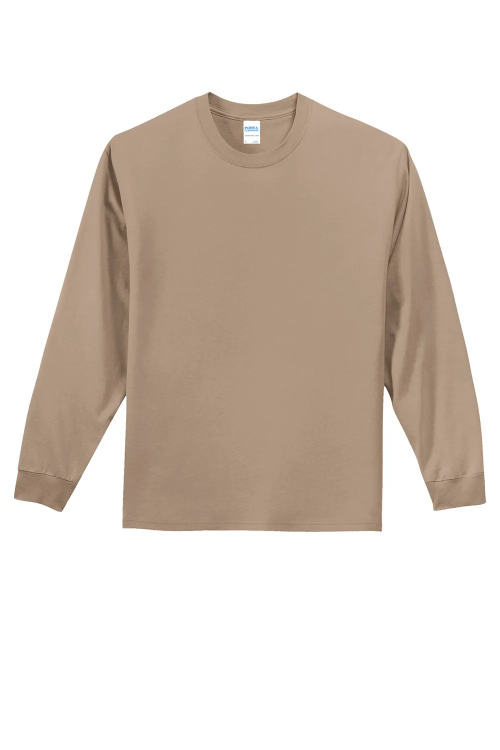 Port & Company Mens Essential Long Sleeve Crewneck T-Shirt - Sand Brown