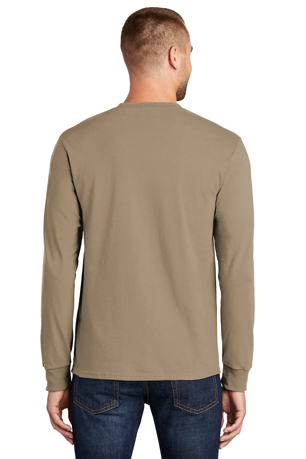 Port & Company Mens Essential Long Sleeve Crewneck T-Shirt - Sand Brown