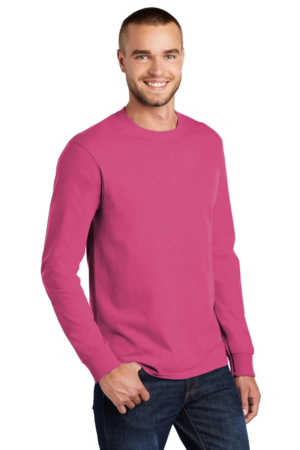 Port & Company Mens Essential Long Sleeve Crewneck T-Shirt - Sangria Pink