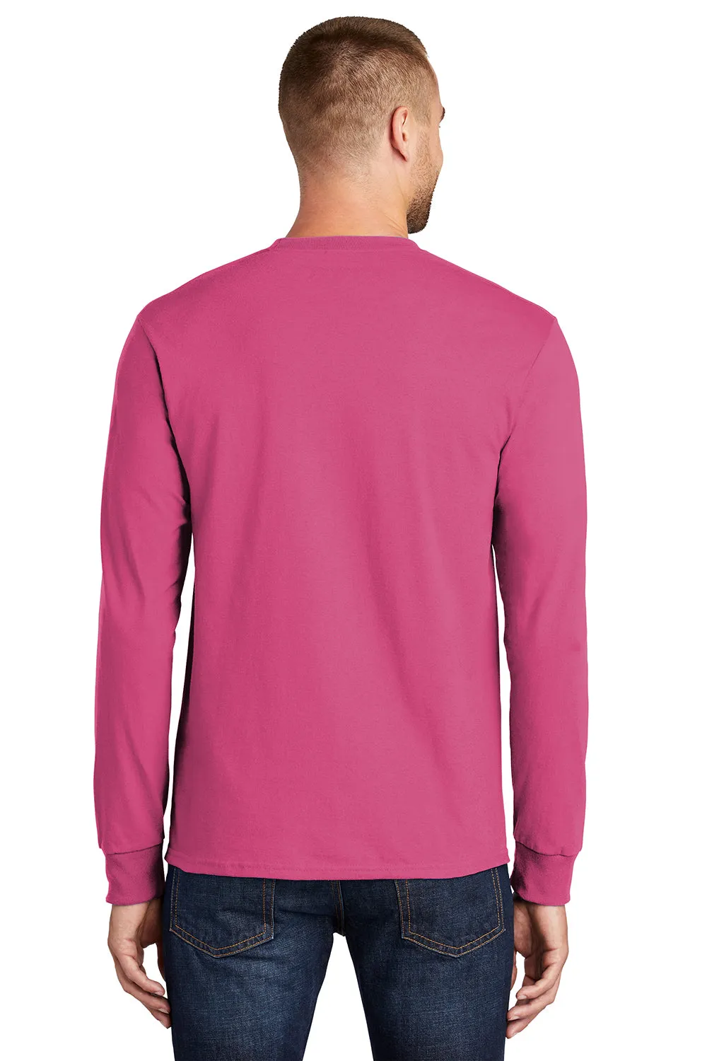 Port & Company Mens Essential Long Sleeve Crewneck T-Shirt - Sangria Pink