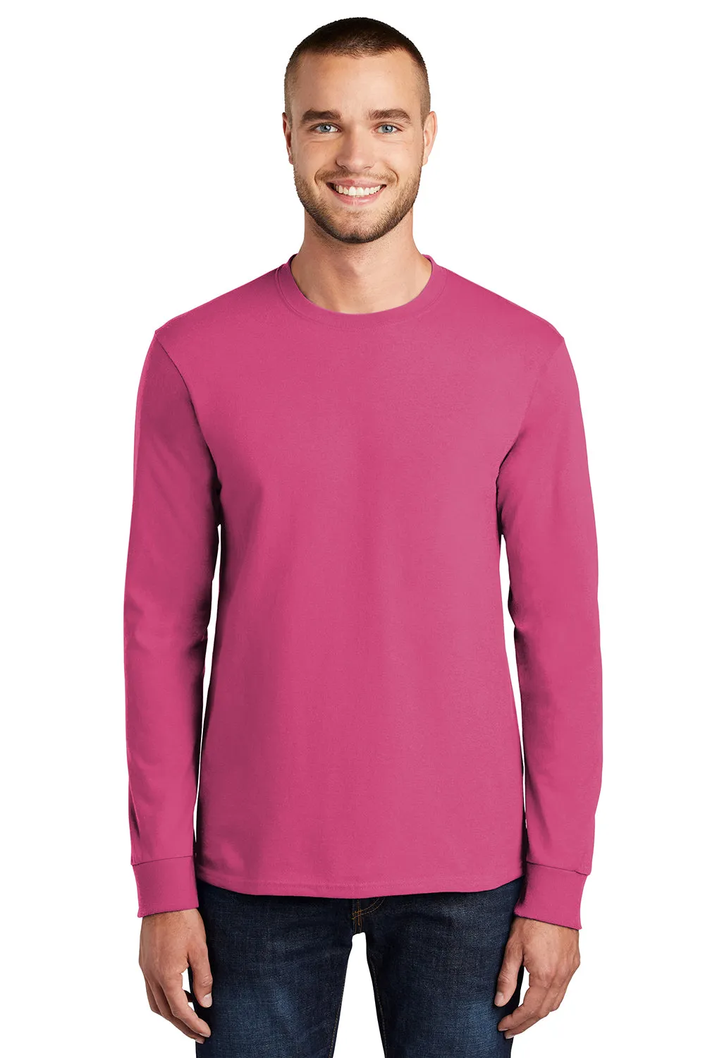 Port & Company Mens Essential Long Sleeve Crewneck T-Shirt - Sangria Pink