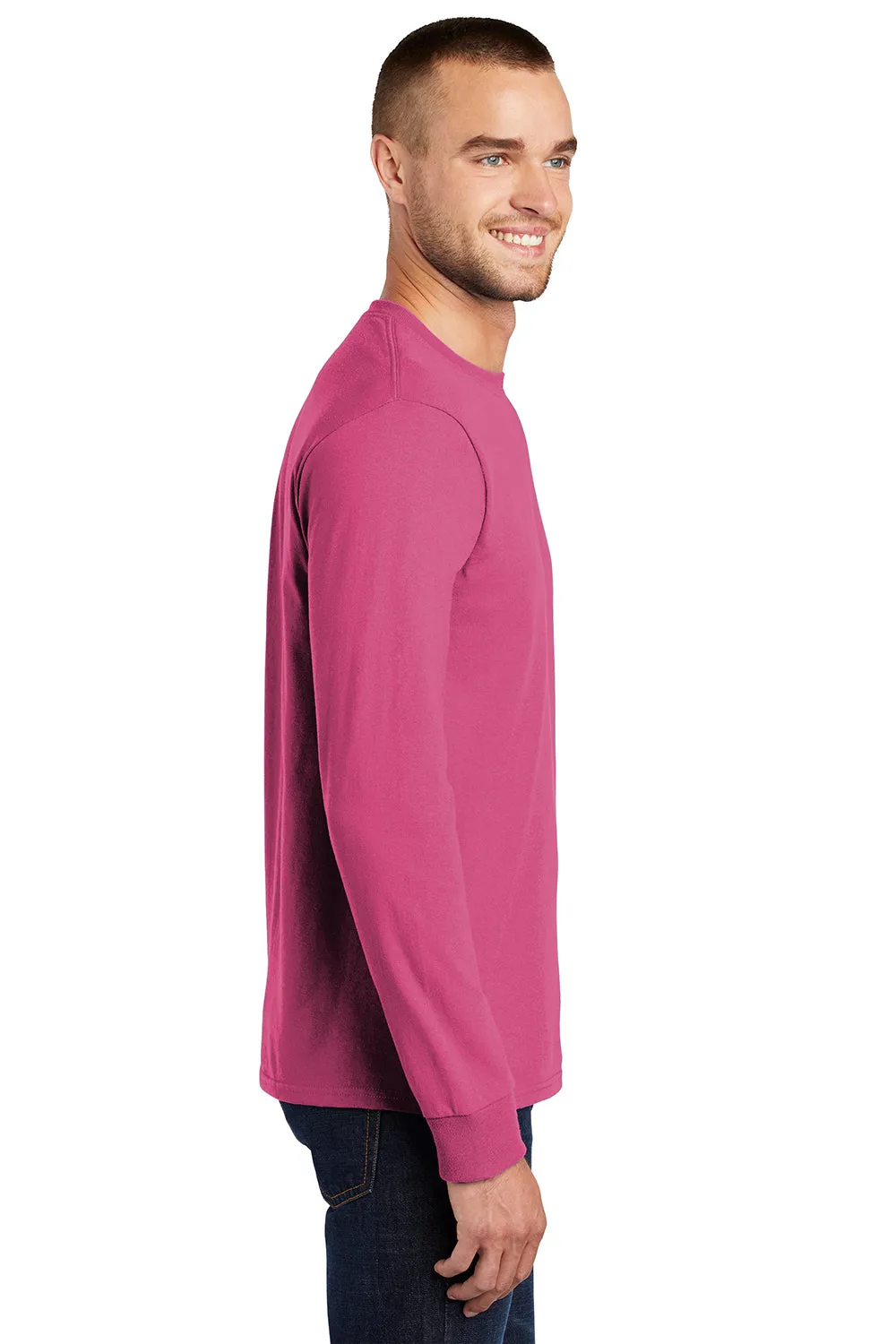Port & Company Mens Essential Long Sleeve Crewneck T-Shirt - Sangria Pink