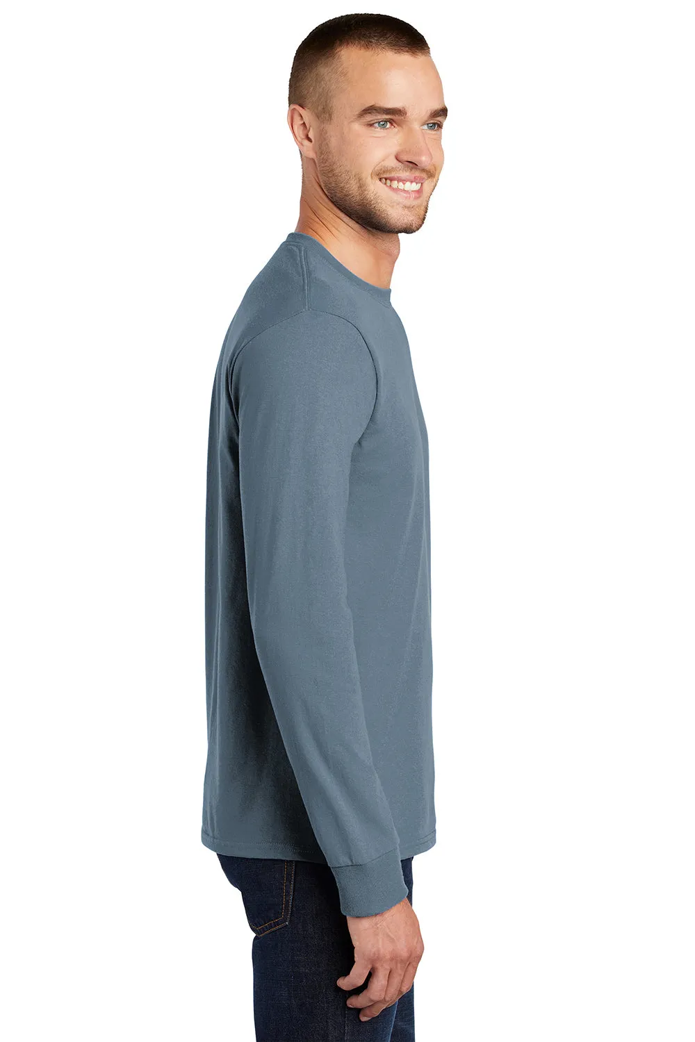 Port & Company Mens Essential Long Sleeve Crewneck T-Shirt - Stonewashed Blue