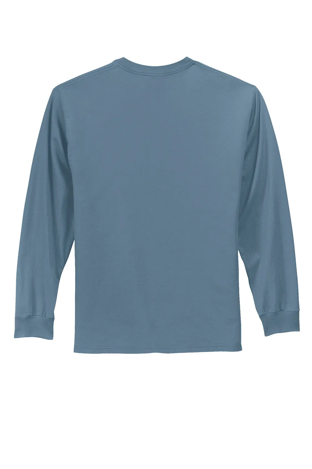 Port & Company Mens Essential Long Sleeve Crewneck T-Shirt - Stonewashed Blue