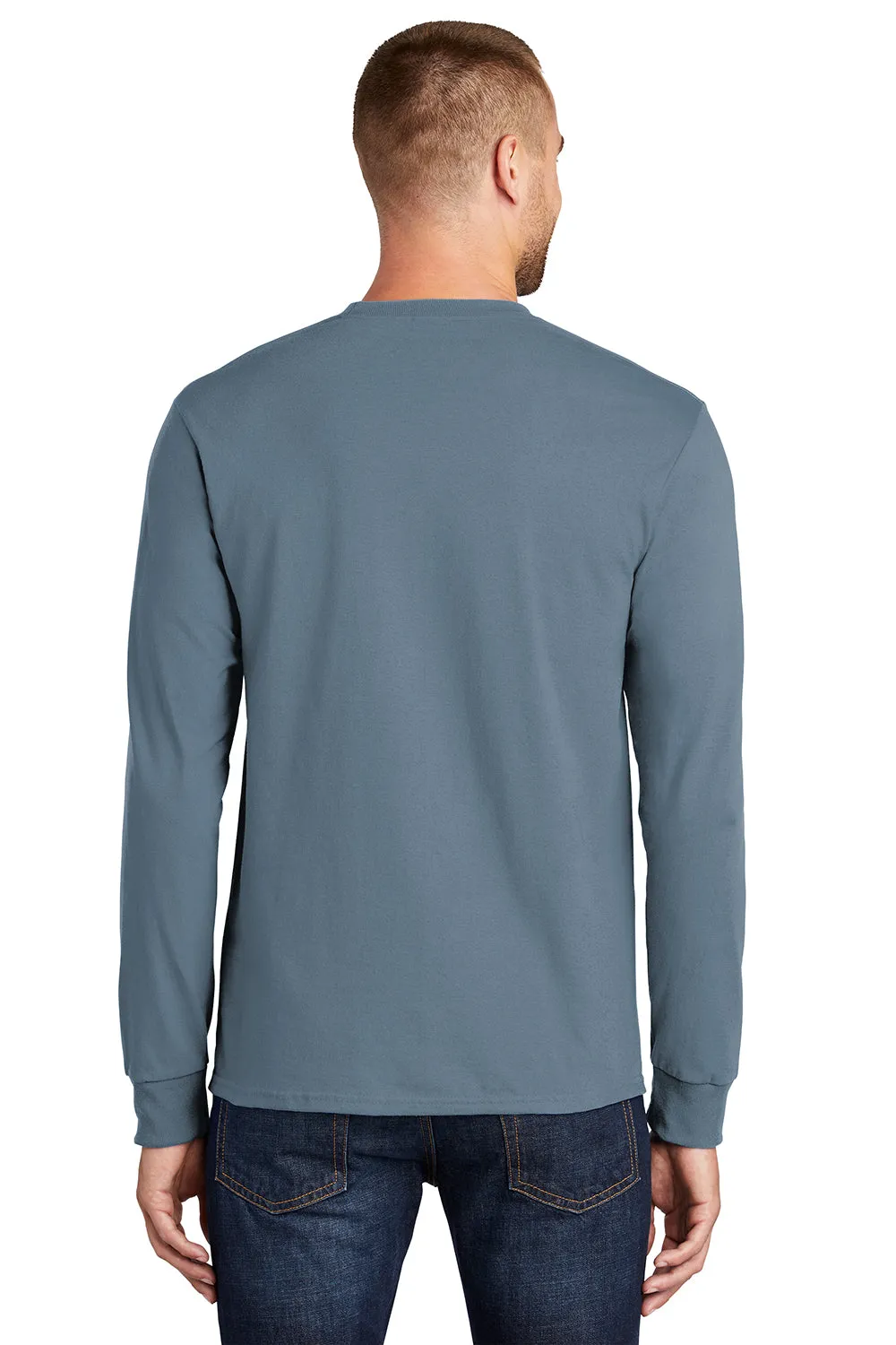 Port & Company Mens Essential Long Sleeve Crewneck T-Shirt - Stonewashed Blue
